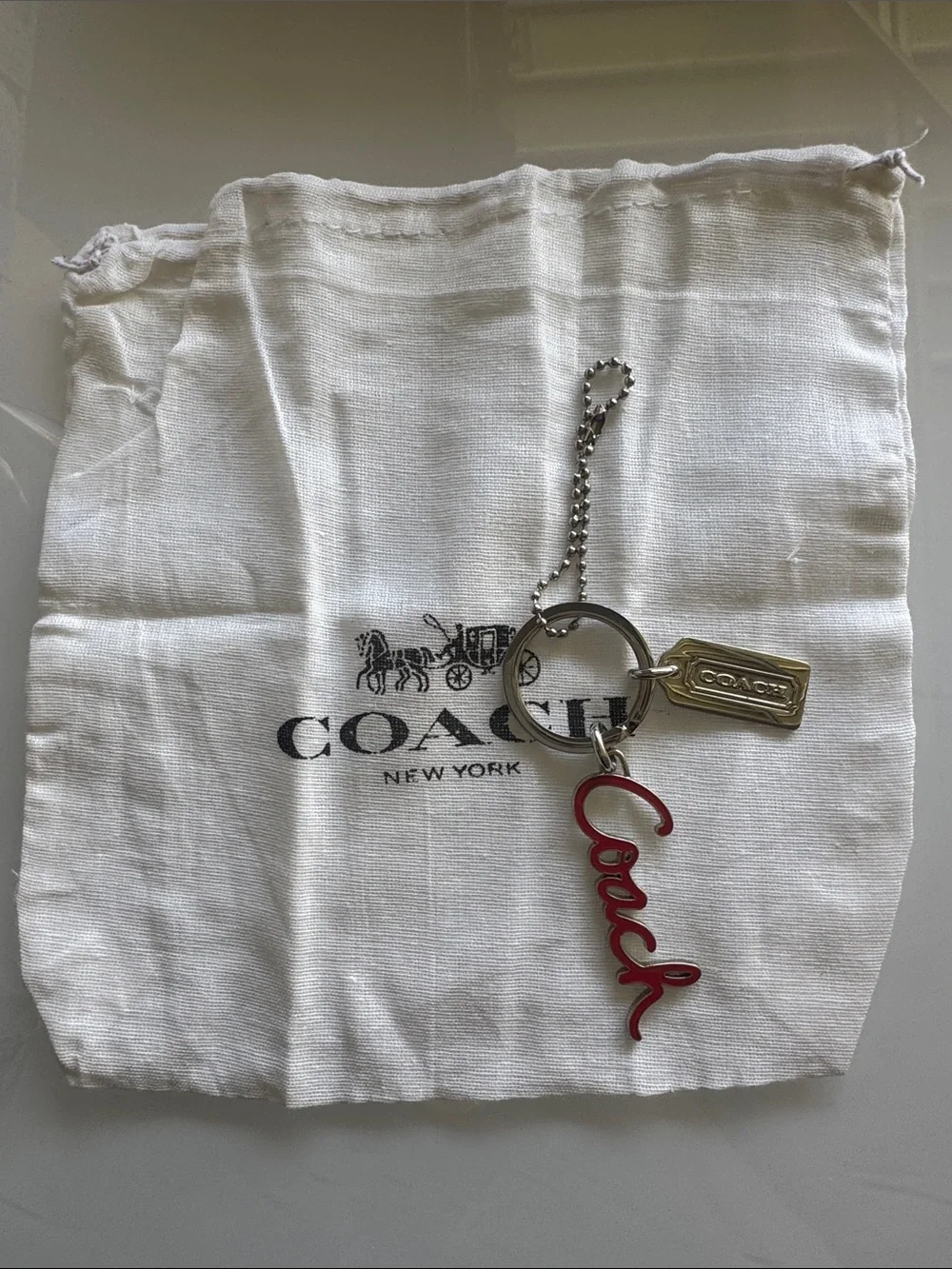 Coach Script Charm Keychain in Red with Silver Hardware